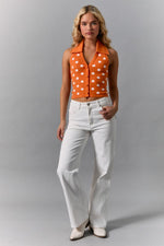 Orange Polka Dot Knit Halter Top