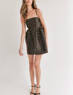 Sally Textured Black & Gold Lace-Up Mini Dress
