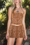 Western Suede embroidered Corset Top and skirt - brown