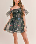 🌸 Sheer floral organza Off-Shoulder Mini Dress