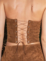 Western Suede embroidered Corset Top and skirt - brown