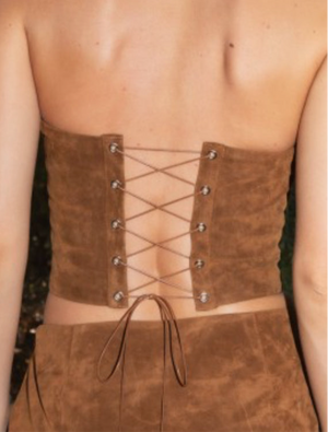 Western Suede embroidered Corset Top and skirt - brown
