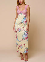 Mesh Floral Lace Trim maxi Dress