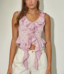 Candy ruffle lace top . -pink