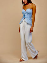 Sky Blue Pleated Peplum Corset Top