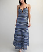 Blue Stripe Halter Maxi Dress