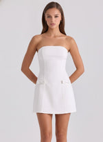 strapless white denim fitted mini dress