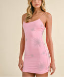 Bedazzled mini bodycon dress. Pink - white