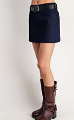Buckle up denim mini skirt- navy blue