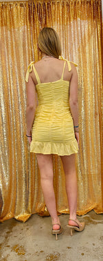 Alaia yellow shoulder tie ruched mini dress