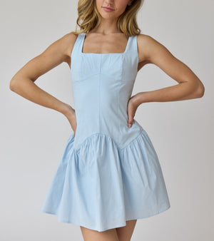 Alice square neck mini dress sky blue-white