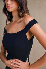 Black Off-Shoulder Fitted Top