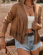 Western Fringe Suede Jacket – Tan