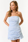 Tina strapless ruched mini dress - blue stripe