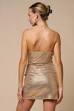 Gold Metallic Mesh Mini Dress