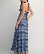 Blue Stripe Halter Maxi Dress