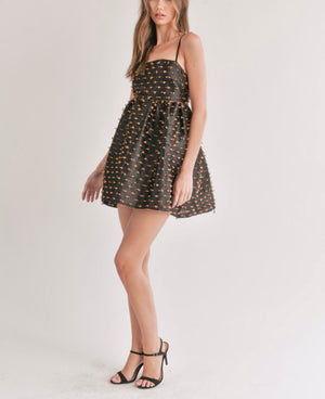Sally Textured Black & Gold Lace-Up Mini Dress