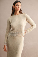 Light Taupe Lace Trim Knit Sweater