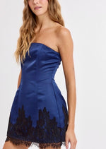 Satin & Lace Strapless Mini fit & flare Dress navy-burgundy