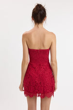 Red Floral Lace Strapless Mini Dress