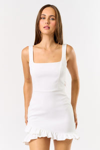 Flirt Factor Ruffle Hem Mini Dress – White