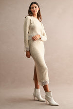 Light Taupe Lace Trim Knit Sweater