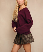 Beatrice Maroon V-Neck Sweater
