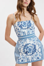 Blue Porcelain Print Mini Dress
