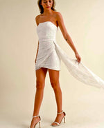 strapless ruched lace mini dress black-white