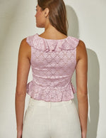 Candy ruffle lace top . -pink