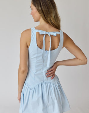 Alice square neck mini dress sky blue-white