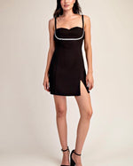London Rhinestone Trim Bustier Mini Dress-black