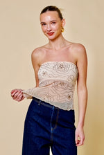 Cream beaded Strapless Top