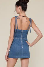 Blue Denim Tie-Shoulder Mini Dress