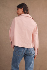 Oversized Self-Knot Front Button-Down Shirt pink- black