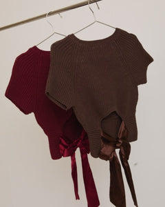 Sweet Knit Back Bow Top 🎀wine - brown