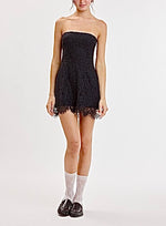 Black Lace Strapless Mini Dress black-red white