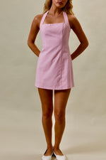 Pink Gingham Halter Mini Dress