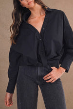 Oversized Self-Knot Front Button-Down Shirt pink- black