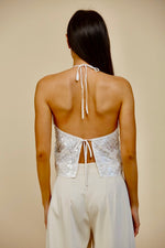 White Sequin Halter Top