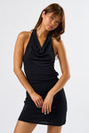 After dark halter drape mini dress -navy