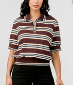 Besties striped polo-style top:brown