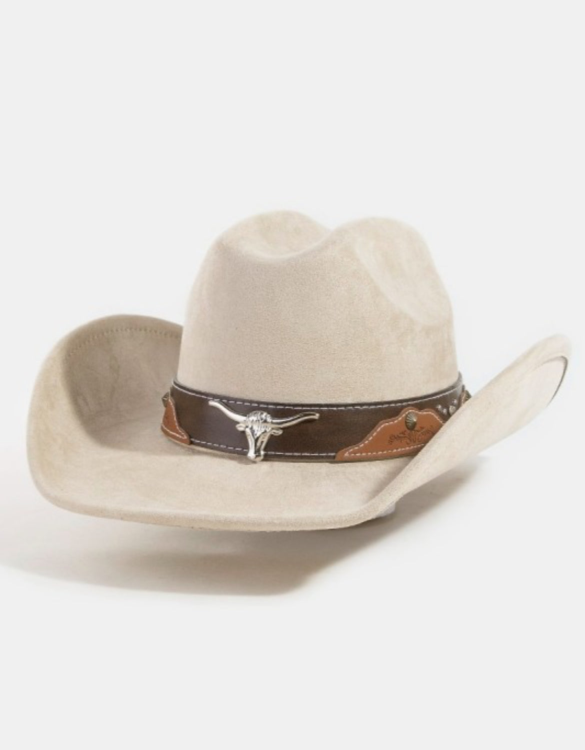Western Suede Cowboy Hat with Longhorn Detail