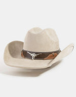 Western Suede Cowboy Hat with Longhorn Detail