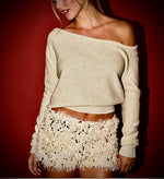 Champagne Sparkle Off-Shoulder Sweater ✨
