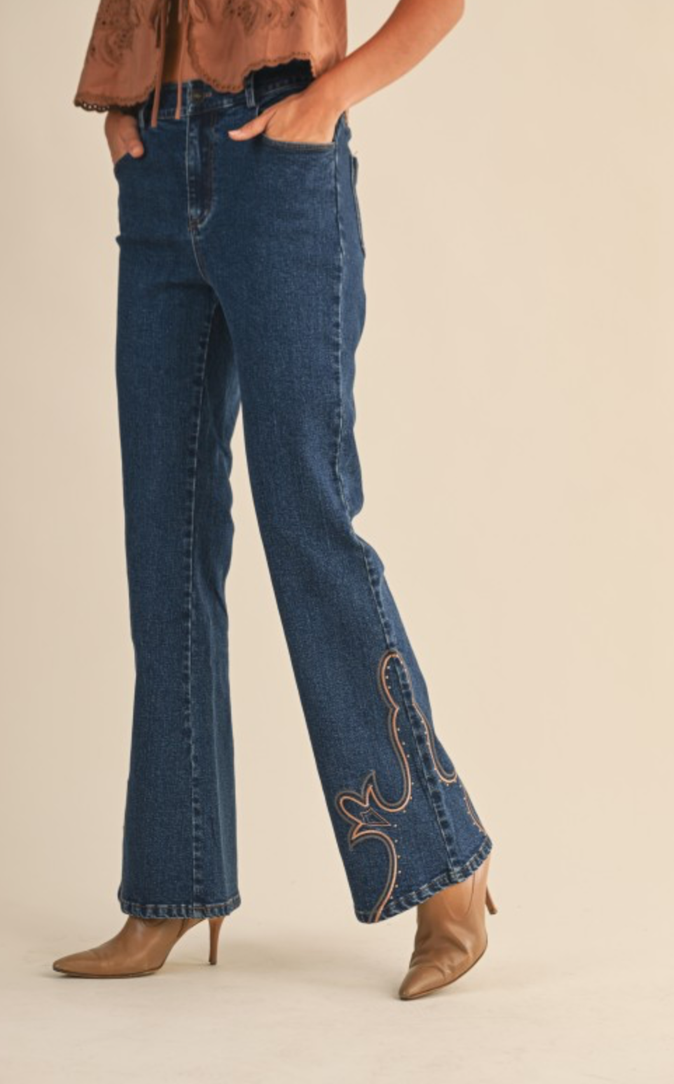 Western Embroidered Flared Denim Jeans