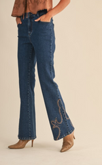 Western Embroidered Flared Denim Jeans