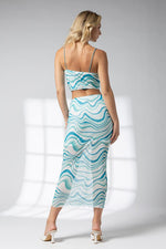 Blue Wave Print mesh Crop Top |and skirt set. Sold separately