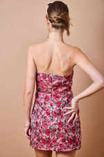 Pink Rose flower Strapless Mini Dress