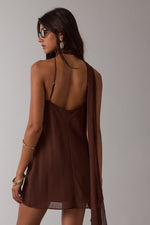 Chocolate Scarf Halter Mini Dress